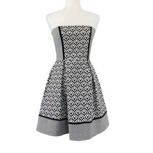 Harper Womens Strapless Fit Flare Dress Black White Geometric Print size Small